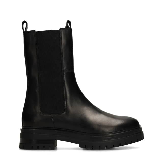 Manfield Zwarte Leren Chelsea Boots Met Elastieke Sluiting