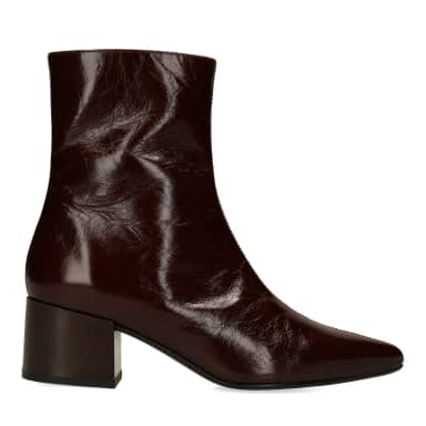 Manfield Bruine Leren Enkellaarsjes Met Hak Met Ritssluiting