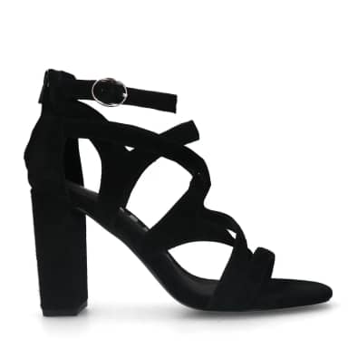 Sacha Zwarte suède opengewerkte sandalen met hak