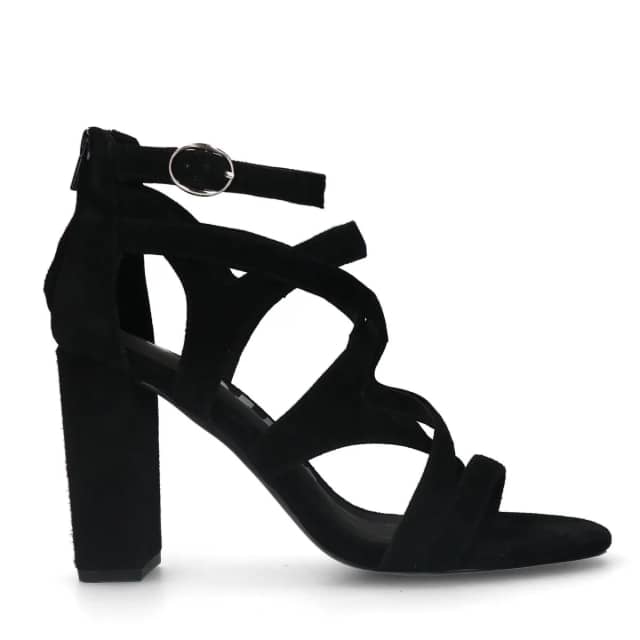 Sacha Zwarte suède opengewerkte sandalen met hak