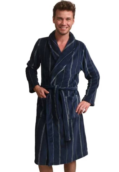 Blauwe heren badjas met streepmotief