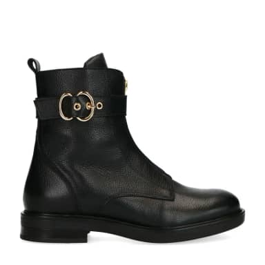Manfield Zwarte Leren Biker Boots Met Gesp