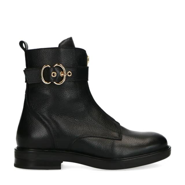 Manfield Zwarte Leren Biker Boots Met Gesp
