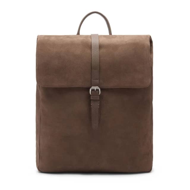 Manfield Taupe Nubuck Rugzak Met Gespsluiting