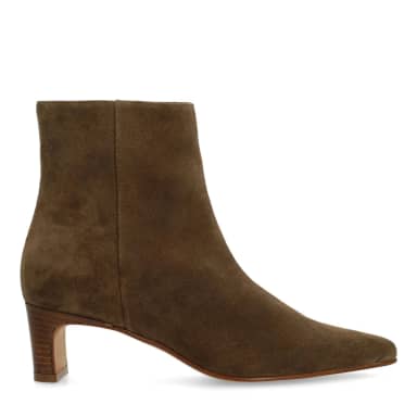 Manfield Taupe Suède Enkellaarsjes Met Hak Met Ritssluiting