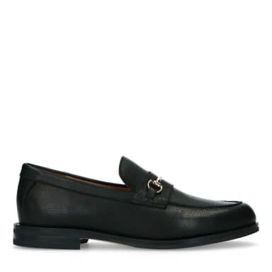 Manfield Zwarte Leren Loafers Met Goudkleurig Detail