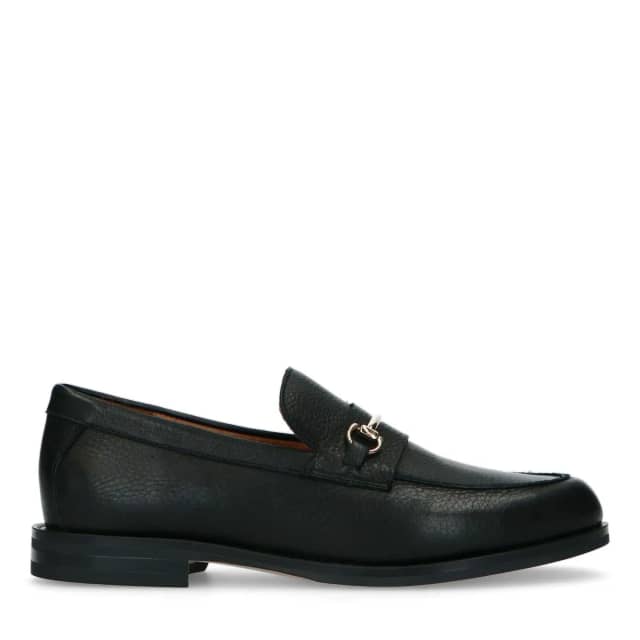 Manfield Zwarte Leren Loafers Met Goudkleurig Detail