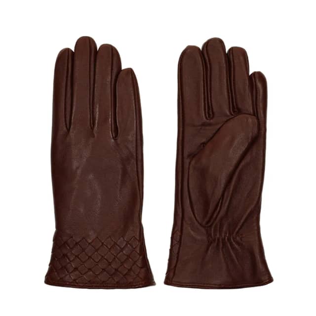 Manfield Burgundy leren handschoenen met gevlochten details