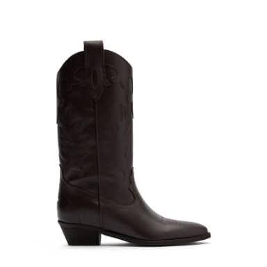 Bruine leren cowboylaarzen met sierstiksels