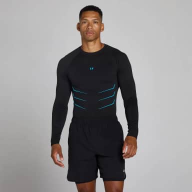 Lift Muscle Fit Naadloze Longsleeve - Gewassen Zwart/Power Blue