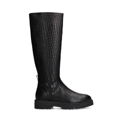 Manfield Manfield Zwarte Leren Hoge Croco Laarzen Met Blokhak Van 4 Cm Met Ritssluiting