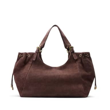 Manfield Bruine Suède Shopper Met Drukknoop