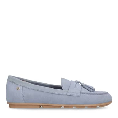 No Stress Blauwe Suède Loafers Met Franjes