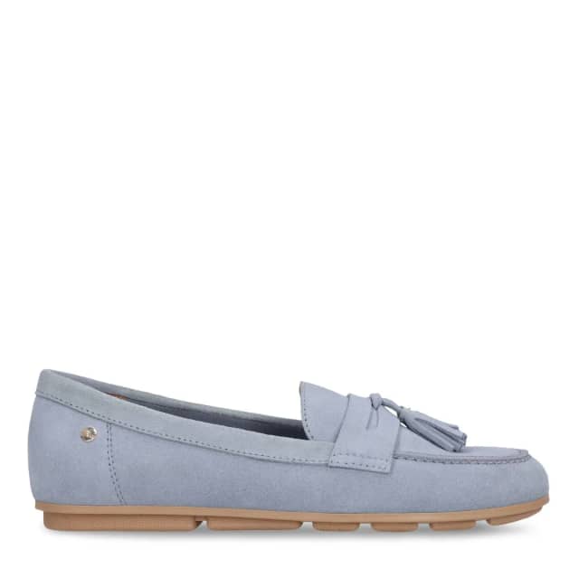 No Stress Blauwe Suède Loafers Met Franjes