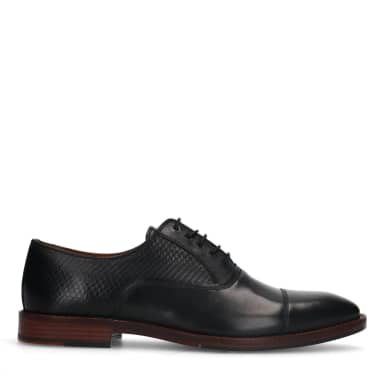 Manfield Manfield Zwarte Leren Veterschoenen