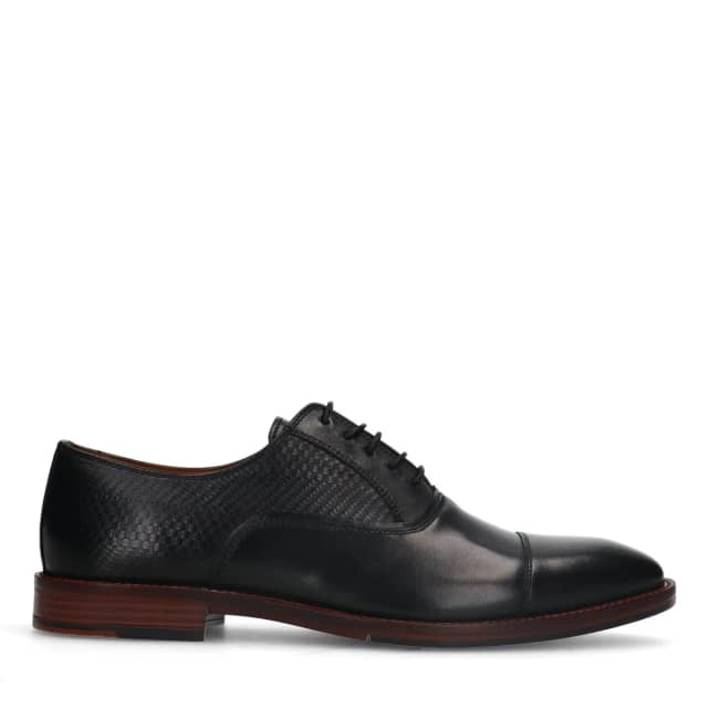 Manfield Zwarte Leren Veterschoenen