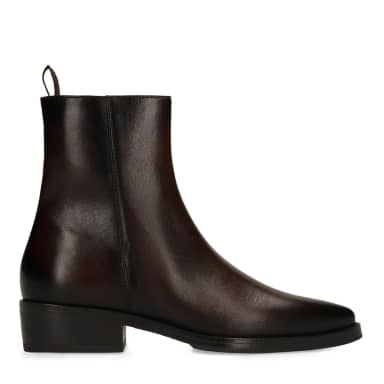 Manfield Bruine Leren Enkellaarsjes Met Ritssluiting