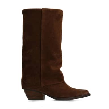 Manfield Donkerbruine Suède Laarzen Met Flap Met Blokhak Van 5 Cm