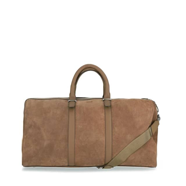 Manfield Taupe Suède Weekendtas Met Ritssluiting