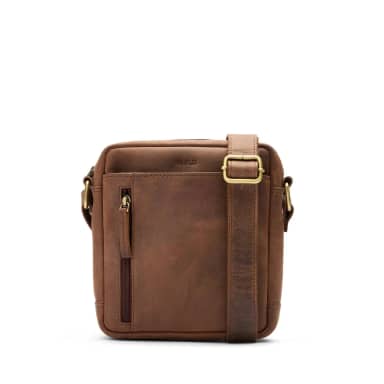 Manfield Manfield Bruine Leren Unisex Schoudertas Met Ritssluiting