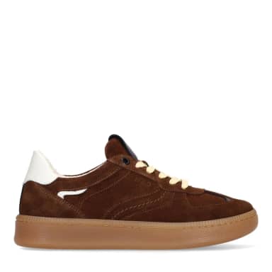 Manfield Bruine Suède Sneakers Met Plateau Zool Met Veters