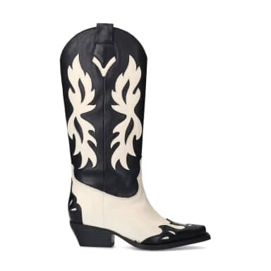 Sacha Zwarte leren cowboylaarzen met sierstiksels