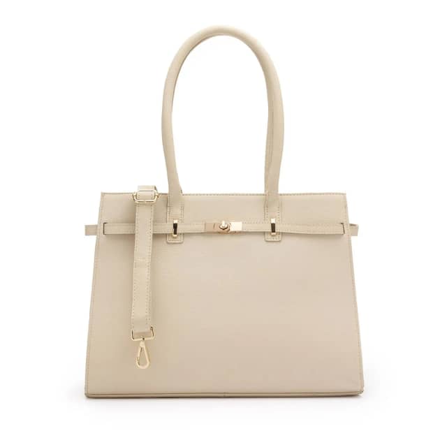 Manfield Beige Leren Schoudertas Met Ritssluiting