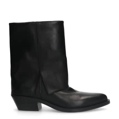 Manfield Manfield Zwarte Leren Cowboy Laarzen Met Flap Met Blokhak Van 5 Cm