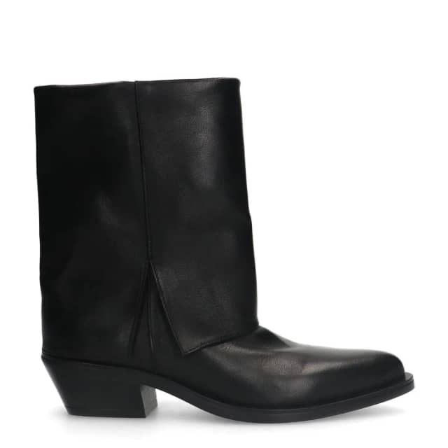 Manfield Zwarte Leren Cowboy Laarzen Met Flap Met Blokhak Van 5 Cm