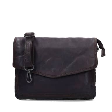 No Stress Bruine Leren Unisex Schoudertas Met Drukknoop