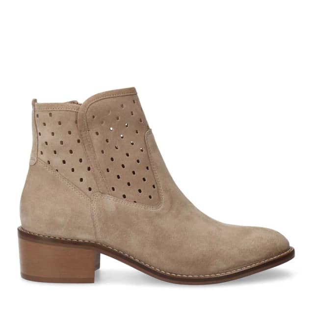 Manfield Beige Suède Enkellaarsjes Met Blokhak Van 4 Cm Met Ritssluiting