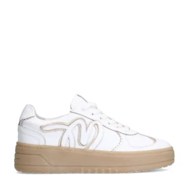 Manfield Manfield Witte Leren Sneakers Met Plateau Zool Met Veters