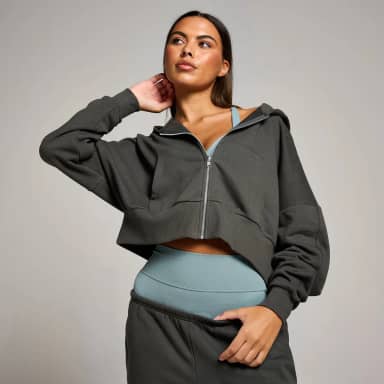Myprotein MP Tempo gecropte hoodie met rits voor dames - Nachtgrijs