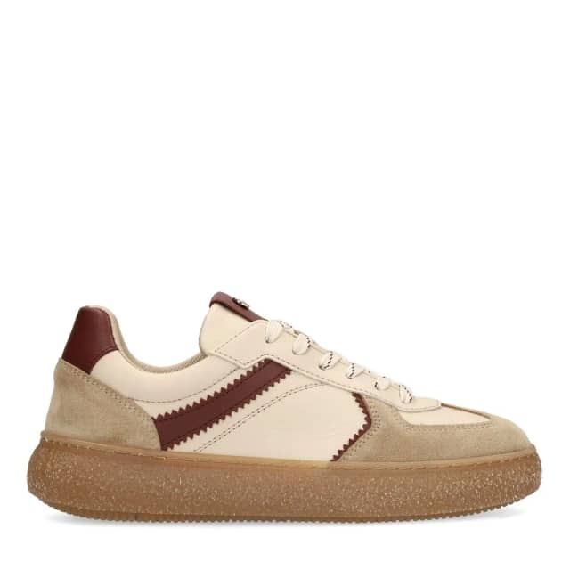 No Stress Beige Leren Sneakers Met Veters