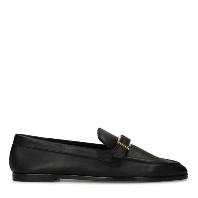 Manfield Zwarte Leren Loafers Met Goudkleurig Detail