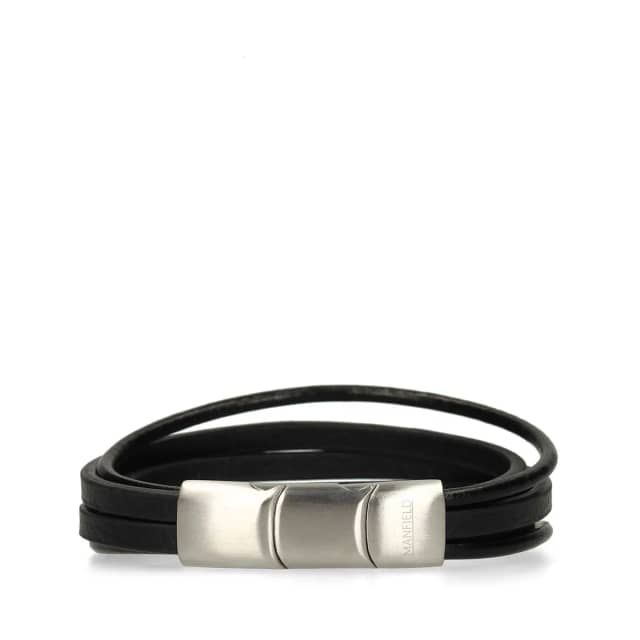Manfield Zwarte Leren Heren Armband