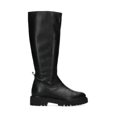Manfield Zwarte Leren Hoge Laarzen Met Platte Zool Met Ritssluiting