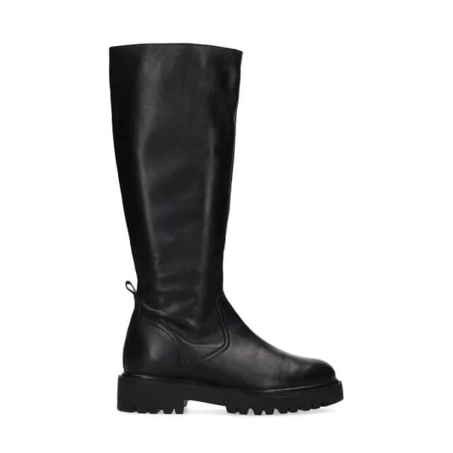 Manfield Zwarte Leren Hoge Laarzen Met Platte Zool Met Ritssluiting