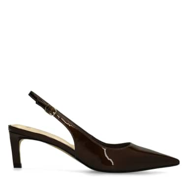Manfield Bruine Lak Slingbacks Met Naaldhak Van 6 Cm Met Gespsluiting