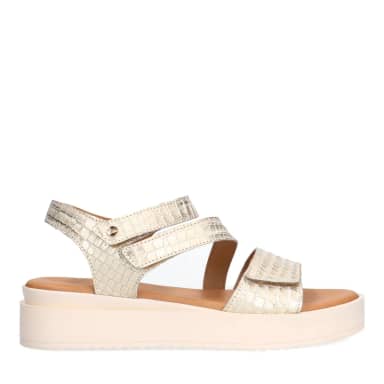 No Stress No Stress Gouden Leren Croco Sandalen Met Plateau Zool Met Klittenband Sluiting