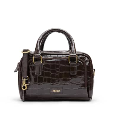Manfield Manfield Bruine Lakleren Croco Handtas Met Ritssluiting