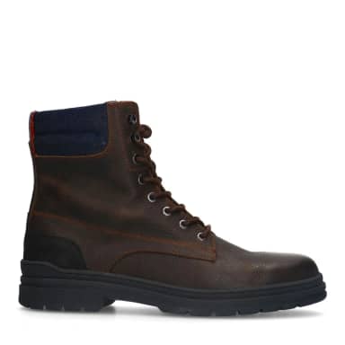 Manfield Donkerbruine Leren Veterboots