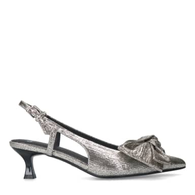 Manfield Manfield Zilveren Glitter Slingbacks Met Strik Met Kitten Heel Van 5 Cm Met Gespsluiting
