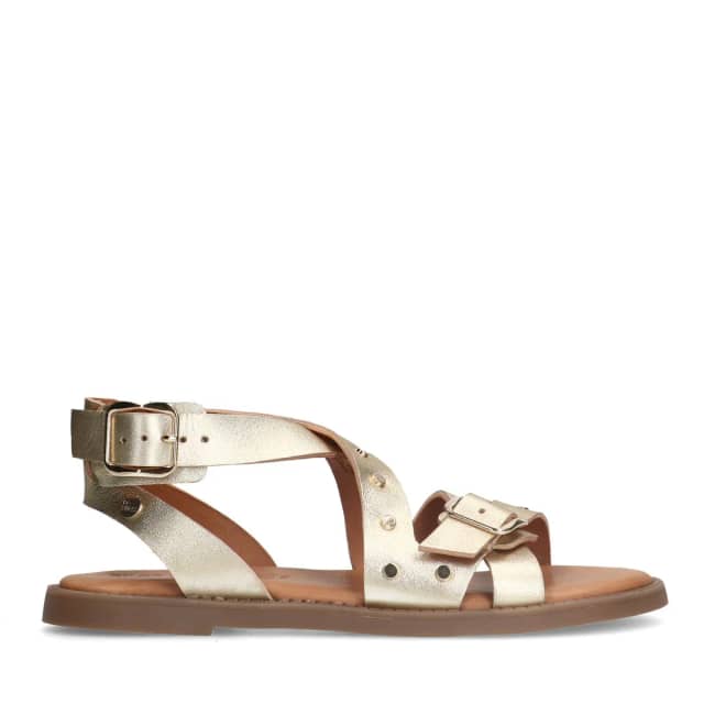No Stress Gouden Leren Sandalen Met Studs Met Gespsluiting
