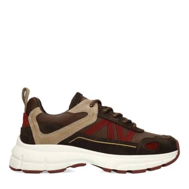 Manfield Donkerbruine Leren Sneakers Met Suède Details Met Plateau Zool Met Veters