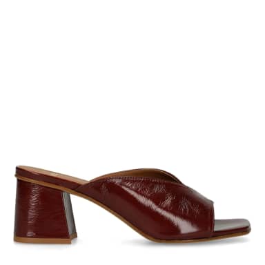 Manfield Bordeaux Rode Lakleren Sandalen Met Hak