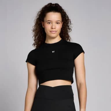 Myprotein MP Basics croptop met nauwsluitende pasvorm en korte mouwen voor dames - Zwart