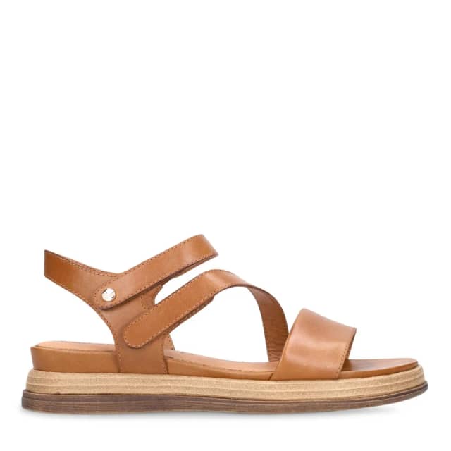 No Stress Cognac Leren Sandalen Met Plateau Zool Met Klittenband Sluiting
