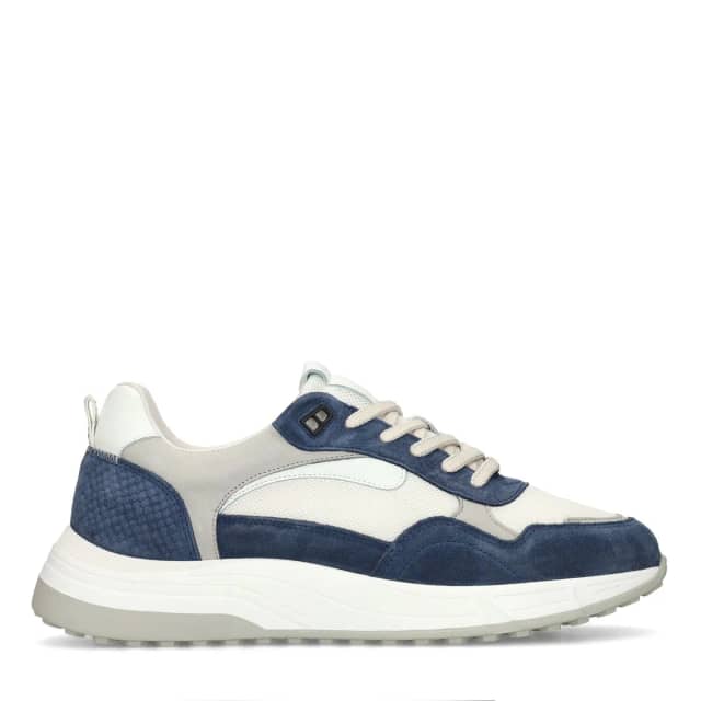 Manfield Blauwe Suède Sneakers Met Leren Details Met Veters