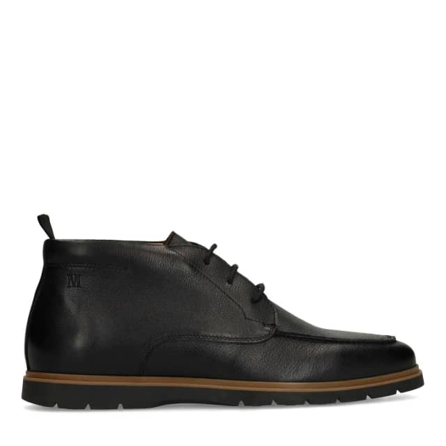 Manfield Zwarte Leren Veterschoenen